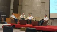 Direktur AngkutanBadan Pengelola Transportasi Jabodetabek (BPTJ) Kementerian Perhubungan Tatan Rustandi dalam Media Briefing Penyelenggaraan Angkutan Natal 2023 dan Tahun Baru 2024 Jabodetabek di Jakarta, Senin (11/12/2023). (Arief/Liputan6.com)