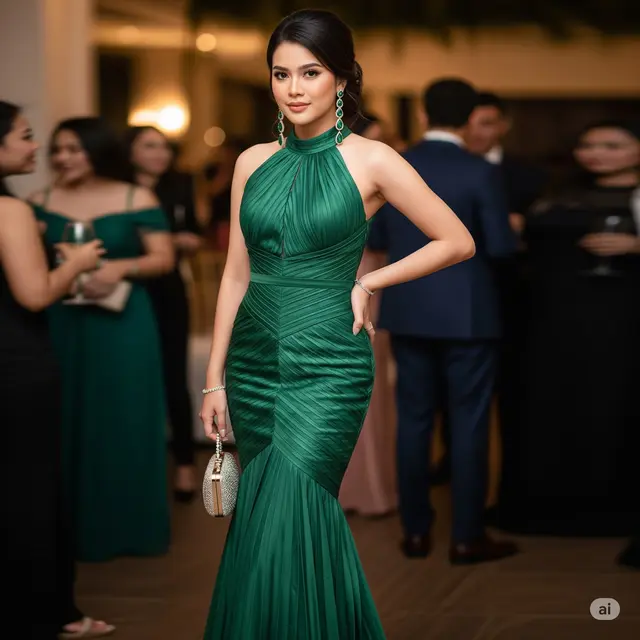 Dress Mermaid Plisket Emerald