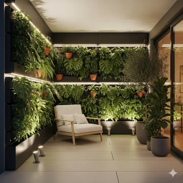 Teras dengan Vertical Garden