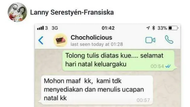 Chocolicious yang Menolak Pembuatan Ucapan Selamat Natal