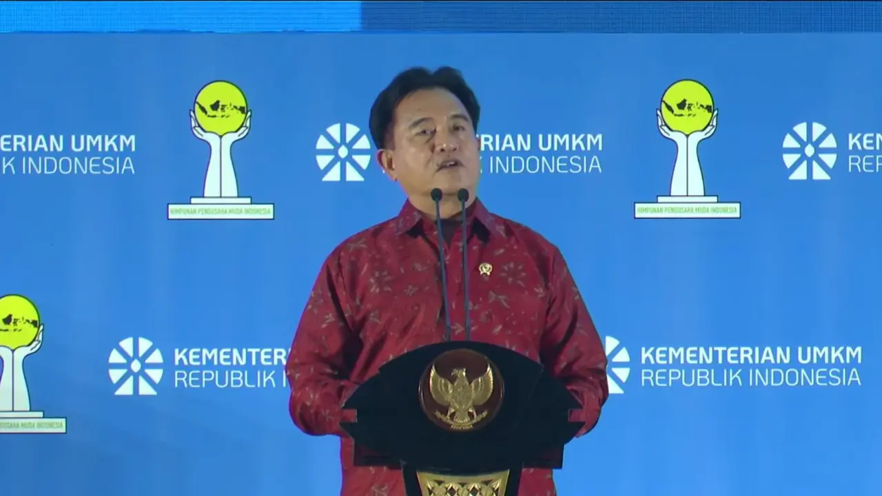 Menteri Koordinator Bidang Hukum, Hak Asasi Manusia, Imigrasi, dan Pemasyarakatan, Yusril Ihza Mahendra dalam acara Hari Kewirausahaan Nasional, di Jakarta, Rabu (11/6/2025).