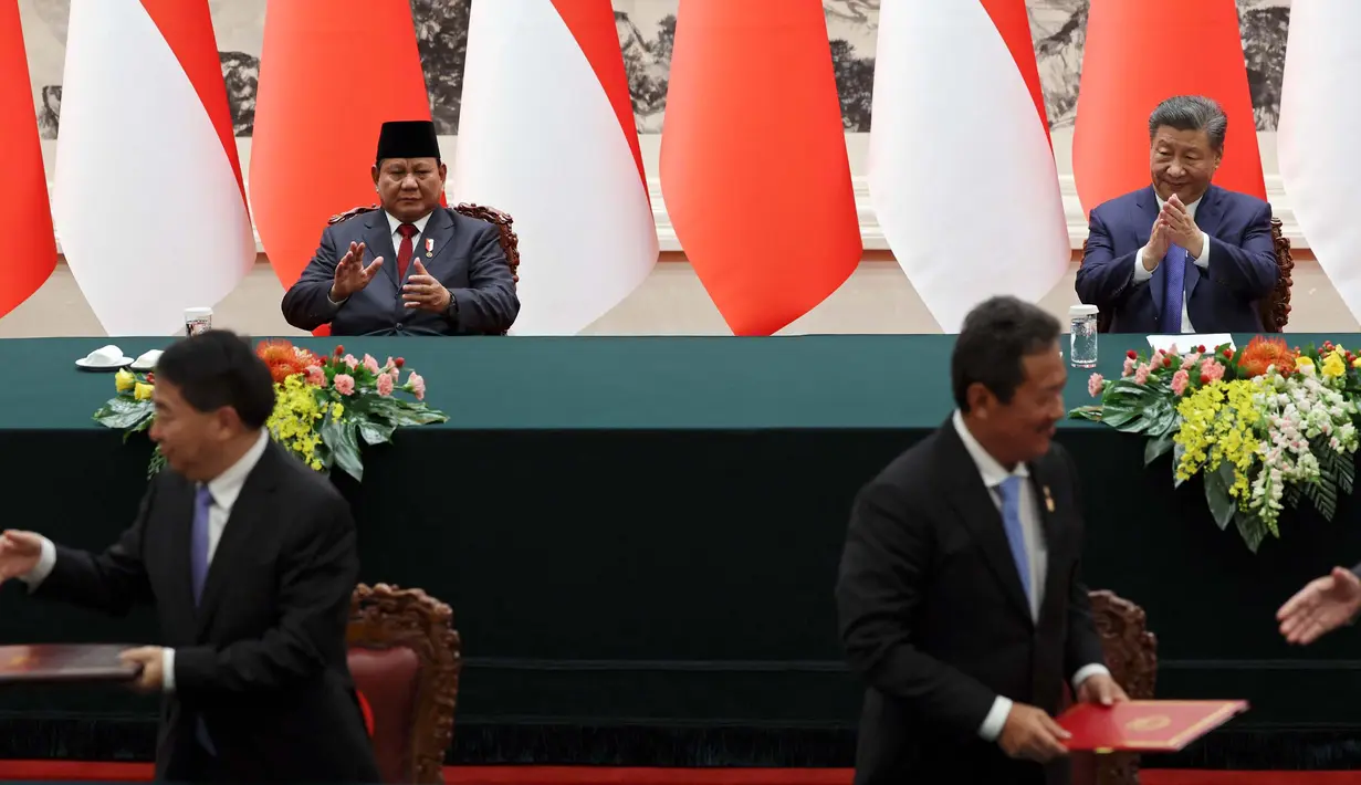 Presiden China Xi Jinping menegaskan China mendukung pemerintahan dan kepemimpinan kuat Presiden Prabowo Subianto. (FLORENCE LO/POOL/AFP)