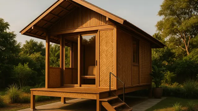 Desain Rumah Kecil dari Kayu dan Bambu yang Tetap Modern