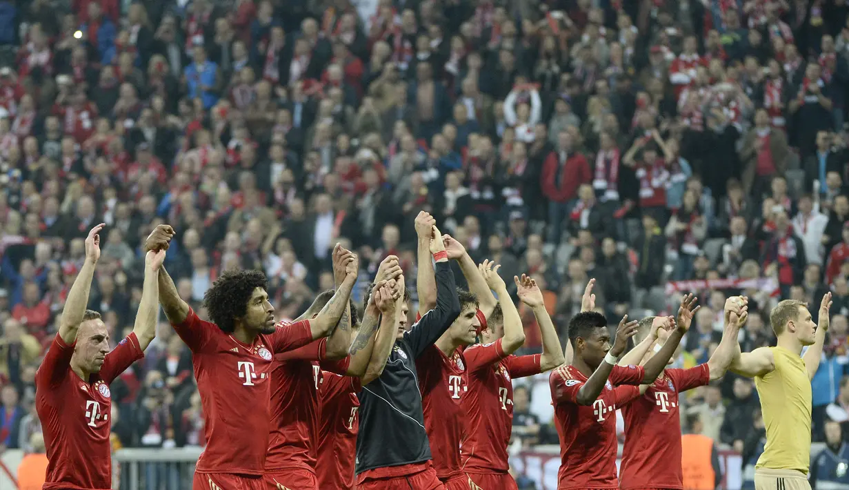 Kemenangan 7-0 Bayern Munchen atas Barcelona menjadi kemenangan dengan gol agregat terbesar yang pernah terjadi di semifinal Liga Champions 2012/13. (AFP/Pierre-Phlippr Marcou)