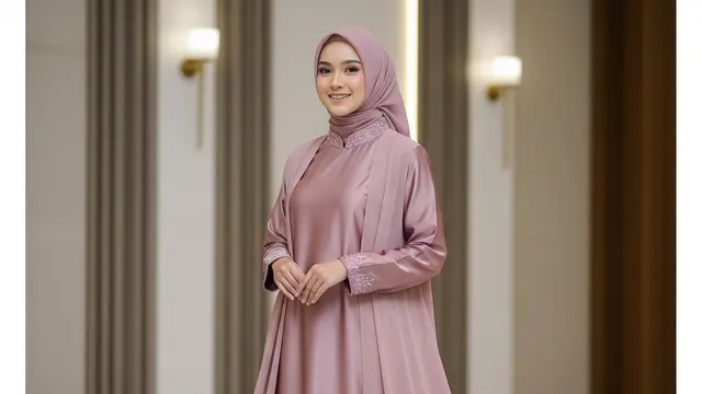 Gamis Satin Polos Kombinasi Chiffon Elegan