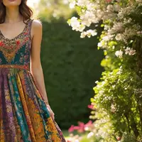 Ilustrasi Model Baju Pesta Rok Batik A-Line (Sumber Gambar: Meta AI)