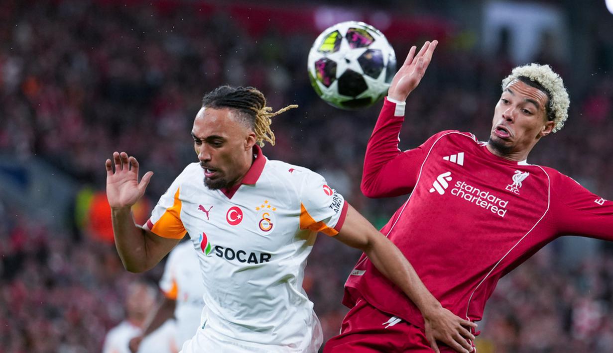 Liverpool menghajar Galatasaray dengan skor telak 4-0 pada leg kedua babak 16 besar Liga Champions 2025/2026 di Anfield, Kamis 19 Maret 2026 dini hari WIB. Hasil ini memastikan The Reds lolos ke perempat final dengan agregat 4-1. (AP Photo/Jon Super)