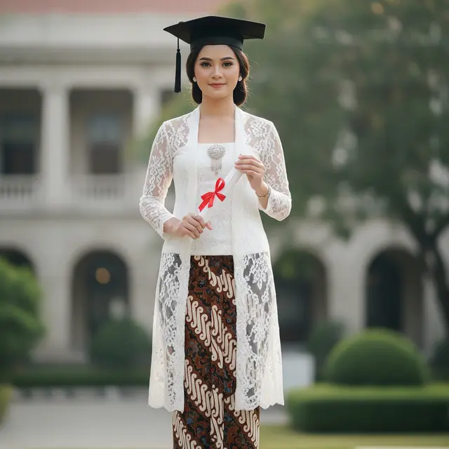 9 Model Kebaya Batik Kombinasi Brokat untuk Wisuda, Pilihan Elegan dan Modern