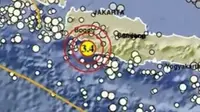 Gempa Magnitudo 3,4 menggetarkan wilayah Kabupaten Sukabumi Jabar, Senin malam (8/4/2024). (Liputan6.com/ Dok BMKG)