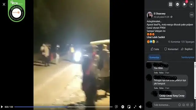 Gambar Tangkapan Layar Video yang Diklaim Warga Ditusuk Pulpen Bagian Matanya hingga Buta oleh Petugas di Pos Penyekatan PPKM (sumber: Facebook).