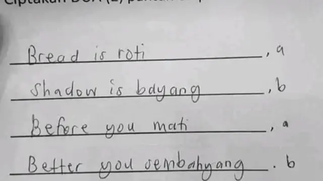 6 Jawaban Murid di Soal Bahasa Inggris Campur Indonesia Ini Bikin Elus Dada