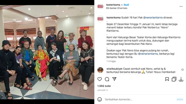 Nano Riantiarno sempat sakit dan dirawat di rumah sakit sejak akhir Desember 2022 lalu.