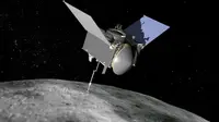 Ilustrasi OSIRIS-REx saat mengambil sampel di permukaan asteroid Bennu (NASA)
