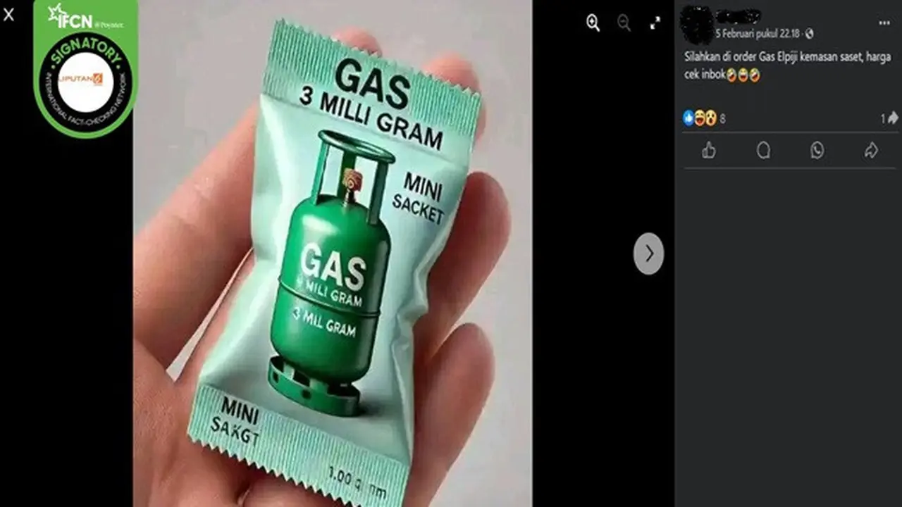 Gambar tangkapan layar foto yang diklaim gas elpiji kemasan saset. (sumber: Facebook)