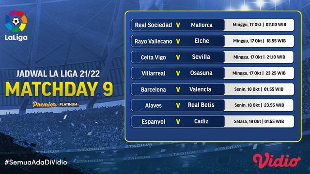 Jadwal dan Live Streaming La Liga Spanyol 2021/2022 Matchday 9 di Vidio
