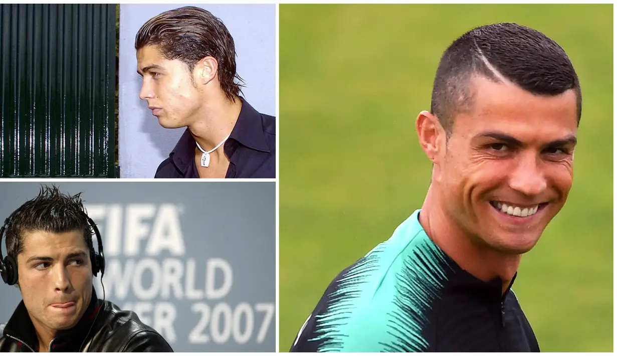 Cristiano Ronaldo tidak hanya memukau dunia dengan penampilannya di lapangan hijau yang menawan tapi juga gaya rambut yang kerap menjadi tren. Berikut metamoforsis gaya rambut Cristiano Ronaldo dari masa ke masa. (Kolase foto-foto AFP)