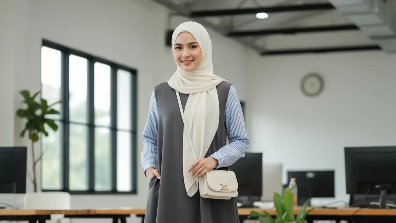 Ilustrasi Gamis untuk Muslimah Pekerja/Gemini AI