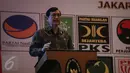 Menkopolhukam Luhut Panjaitan memberi kata sambutan dalam silaturahmi dengan para elite parpol dan pimpinan dari lembaga negara di Hotel Borobudur, Jakarta, Jumat (16/10). Acara tersebut membahas Pilkada Serentak 2015. (Liputan6.com/Faizal Fanani)