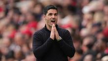 Ekspresi Manajer Arsenal Mikel Arteta di pertandingan melawan Bournemouth di pekan ke-32 Liga Inggris 2025/2026 di Emirates Stadium, Sabtu (11/04/2026) malam WIB. (AP Photo/Dave Shopland)