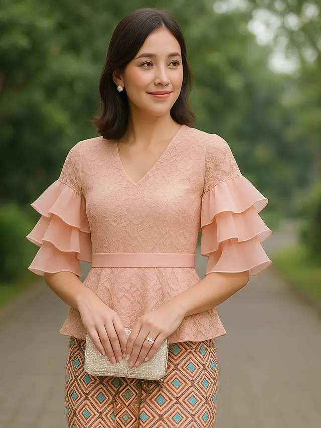 7 Ide Padu Padan Batik Brokat Kombinasi Lengan Tiga Lapis Agar Terlihat Mewah, Elegan dan Tidak Membosankan