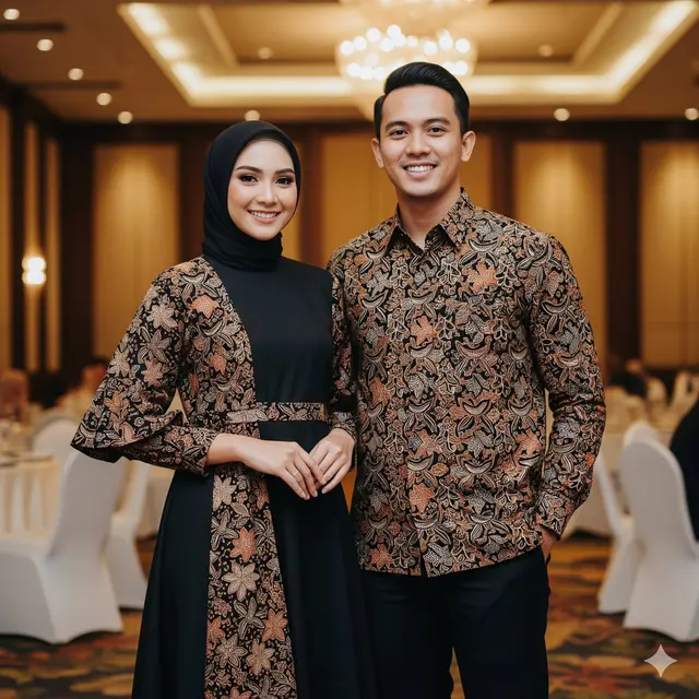 Gamis Batik Sarimbit Kombinasi Polos