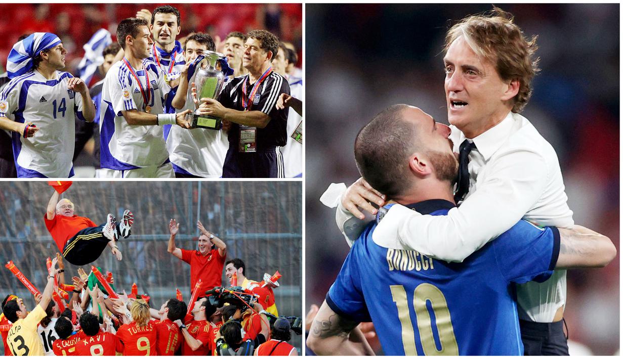 Keberhasilan sebuah tim menjuarai kompetisi atau turnamen tak lepas dari sosok seorang pelatih jenius yang pandai meramu formasi dan taktik. Berikut ini lima pelatih terakhir yang sukses menjuarai Piala Eropa. Teranyar Roberto Mancini dengan Timnas Italianya.