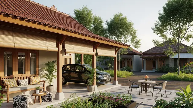 Desain Teras Rumah Kampung Tanpa Pagar (Gemini AI)