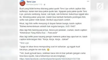 Penulis beken Tere Liye melontarkan kemarahan lewat akun facebooknya karena merasa risih Quote-nya sering dicomot