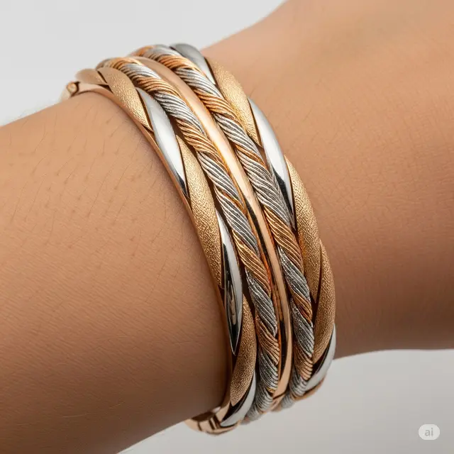 Bangle Kombinasi Warna (Emas Putih + Rose Gold)