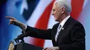 Wakil Presiden AS Mike Pence menyampaikan pidato saat konferensi kebijakan tahunan Komite Hubungan Masyarakat Israel-Amerika Serikat di Washington (5/3). (Chip Somodevilla / Getty Images / AFP)