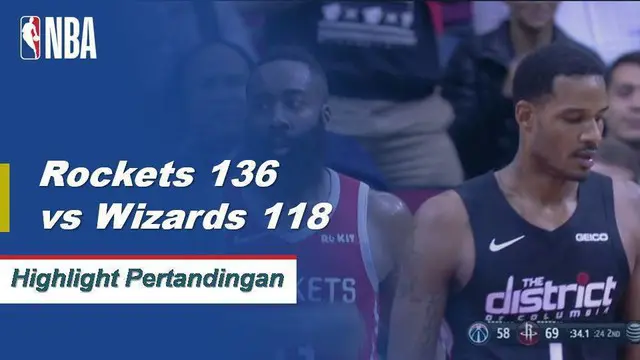 Cuplikan Hasil Pertandingan NBA : Rockets 136 vs Wizards 118