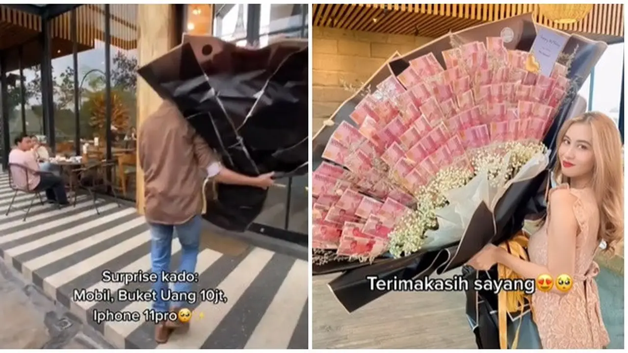 2 Tahun Pacaran, Pria Ini Beri Kado Buket Uang Rp 10 Juta dan Mobil Mewah ke Pacarnya