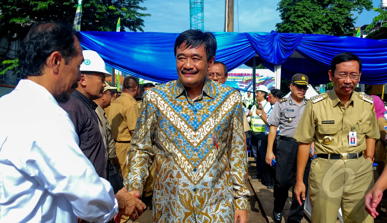 Wakil Gubernur DKI Jakarta, Djarot Saiful saat menghadiri peresmian pembangunan jalan layang Kapten Tendean-Blok M-Ciledug, Jakarta, Selasa (10/3/2015). Pembangunan jalan layang tersebut akan rampung pada tahun 2016 mendatang. (Liputan6.com/Yoppy Renato)