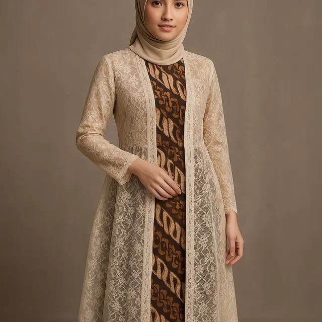 7 Model Long Dress Batik Kombinasi Brokat Lengan Panjang, Anggun dan Elegan di 2025 (sumber:AI)