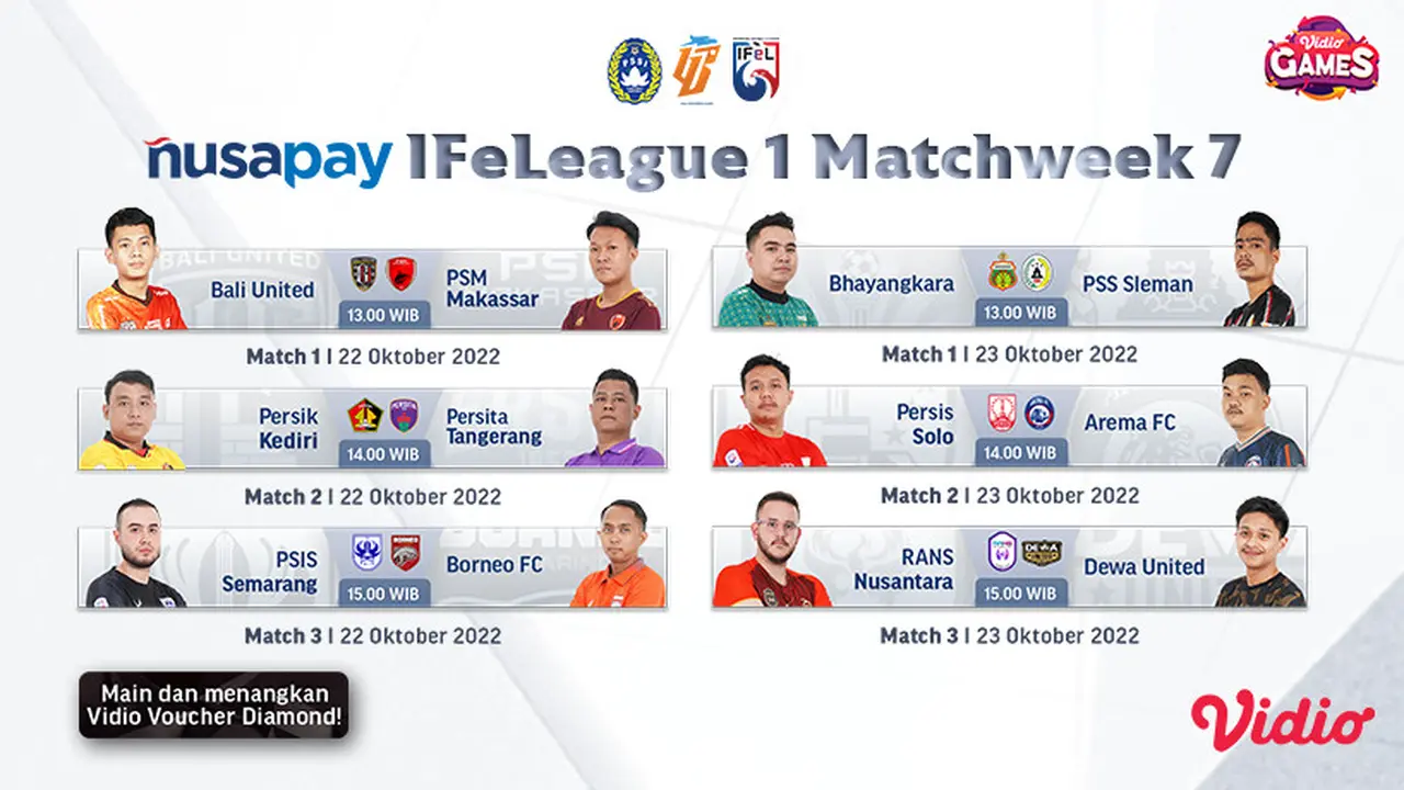 Jadwal Lengkap Nusapay IFeLeague1 2022 Pekan 7 Live Vidio, 22-23 Oktober 2022