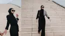 Saat berada di Makassar, Dinda Hauw memamerkan OOTD-nya yang serba hitam. Mengenakan dual tone blazer yang dipadukan dengan trouser, Dinda Hauw tampil stylish dengan kacamata, hijan, dan tas rantai hitam. (instagram/dindahw)