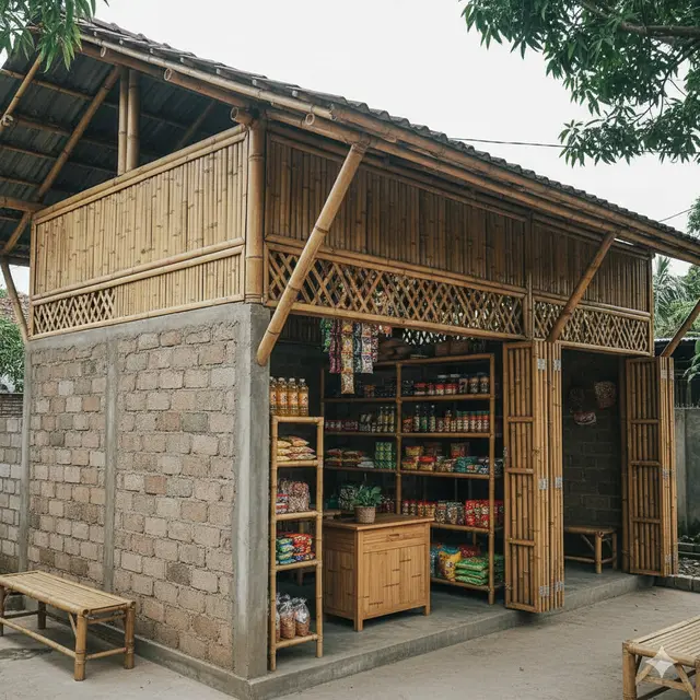 Desain Warung Sembako dari Batako dan Bambu