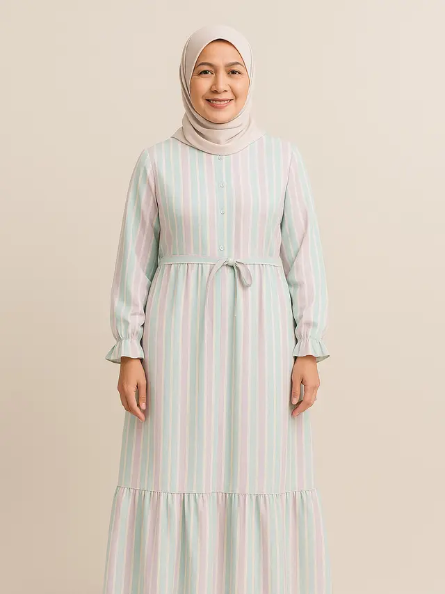 Gamis Motif Garis-garis Kekinian untuk Usia 40-50 Tahun (Foto: ChatGPT)
