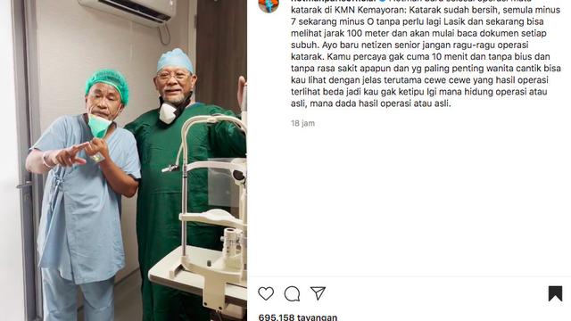 Hotman Paris Usai Jalani Operasi Mata: Sekarang Saya Bisa Melihat Wanita Cantik Jarak 100 Meter. (instagram.com/hotmanparisofficial)