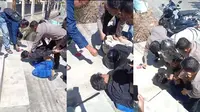 Tangkapan layar rekaman video detik-detik penangkapan kedua pelaku penyalahgunaan narkoba saat bertransaksi di depan Kantor Mapolsek Tanjung Senang. Foto : (Istimewa).