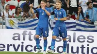 Dua striker Timnas Italia, Andrea Belotti dan Ciro Immobile. (VALERY HACHE / AFP)