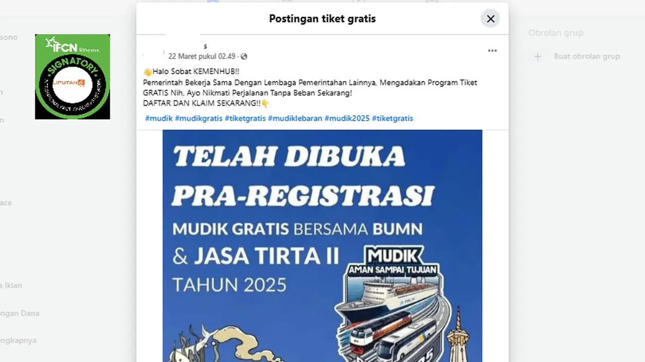 Tangkapan layar klaim link pendaftaran tiket mudik gratis Kemenhub,