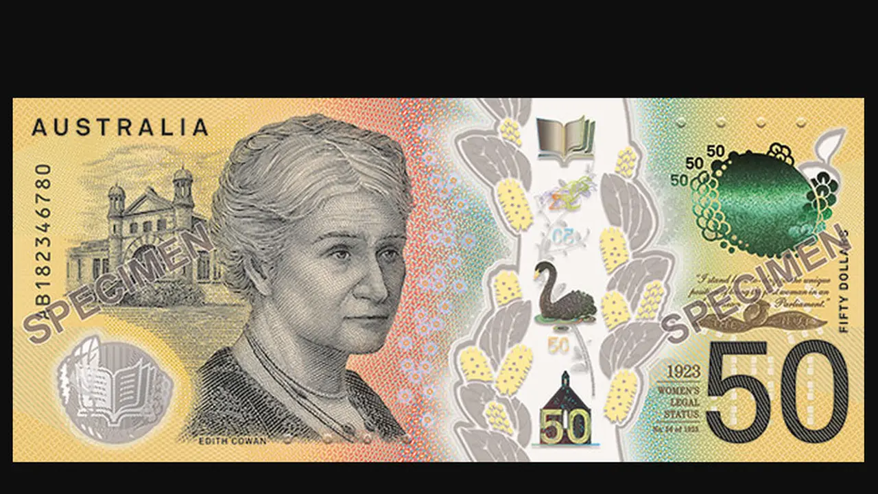 Pecahan uang 50 dolar Australia.