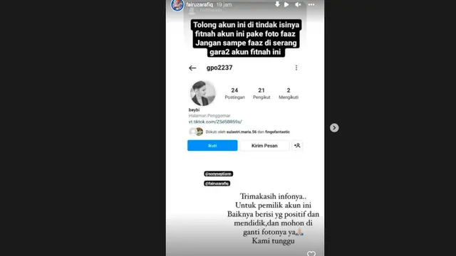 Fairuz A. Rafiq Tegur Akun Haters Fuji yang Gunakan Potret King Faaz sebagai Foto Profilnya