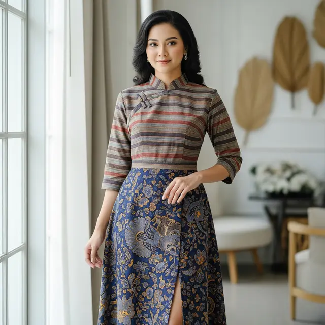 Model Baju Lurik Wanita Kombinasi Terkini (Image by Gemini AI)