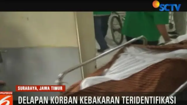 Polda Jawa Timur mengidentifikasi delapan korban kebakaran di rumah kos di Jalan Kebalen Kulon, Surabaya, Jawa Timur, yang berasal dari tiga keluarga. Namun, penyebab kebakaran tersebut masih dalam penyelidikan.
