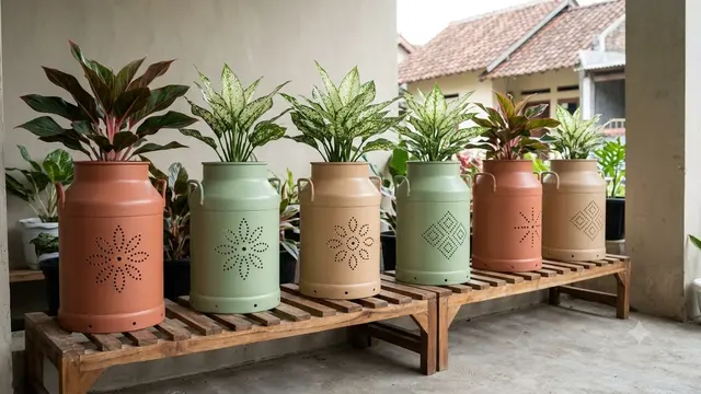 Ide Kaleng Susu Bekas Jadi Pot Tanaman Hias Model Berlubang Motif untuk Aglaonema