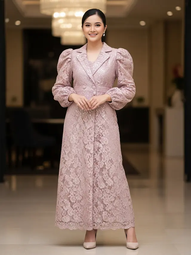 Model Gamis Blazer Brokat Lengan Balon