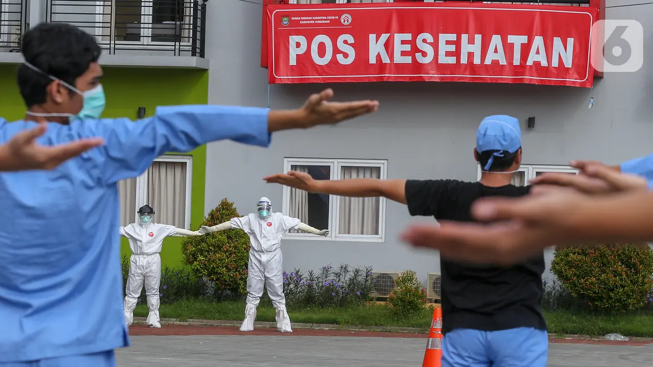 Gerakan Senam Pagi Bersama OTG Covid-19 di Rumah Singgah Karantina Covid-19 Kabupaten Tangerang