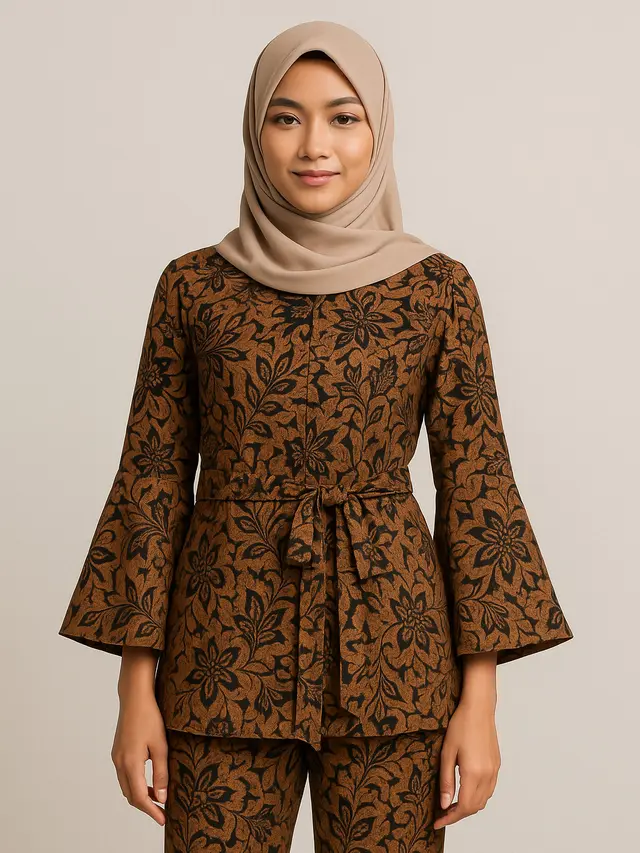 Gaya Batik Kombinasi Lengan Lonceng Bertali Hijab Friendly (Image by ChatGPT)